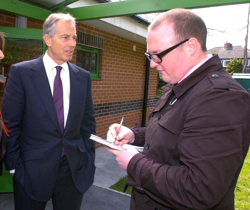 Public affairs in practice: Former Manchester head of journalism Andrew Greaves interviewing former Prime Minister Tony Blair.