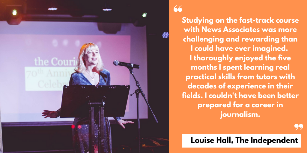 A testimonial from Louise Hall saying the course was challenging but rewarding.