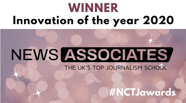 Graphic announcing News Associates as the Winner of NCTJ Innovation of the Year award 2020 at the #NCTJawards.