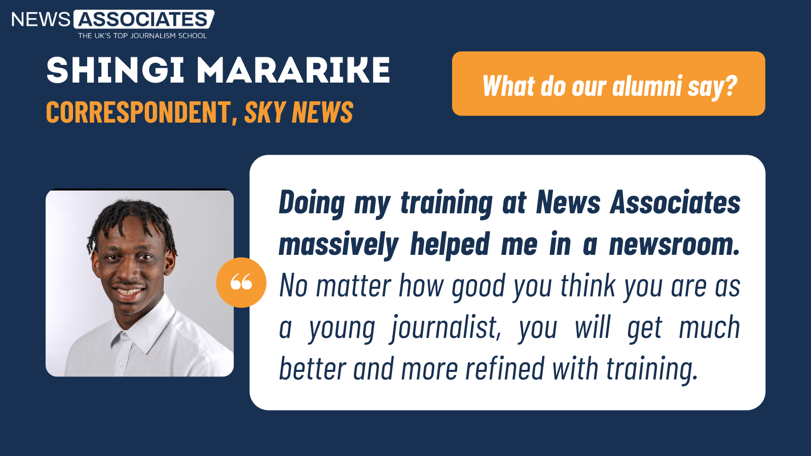 Testimonial from Sky News correspondent Shingi Mararike