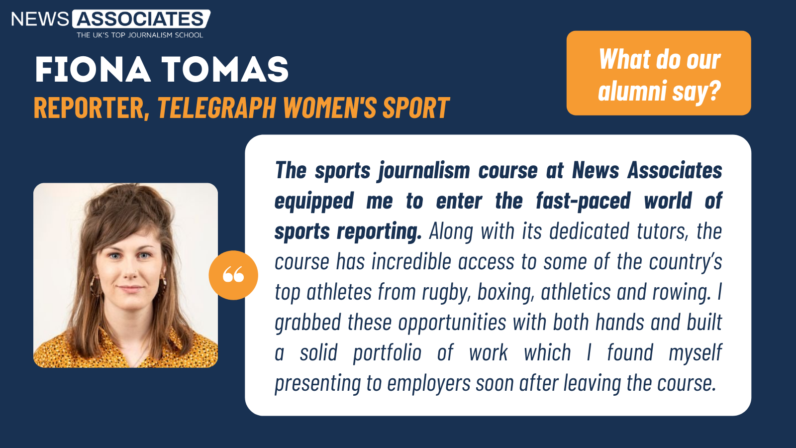 Testimonial from Fiona Tomas, Telegraph Women's Sport reporter