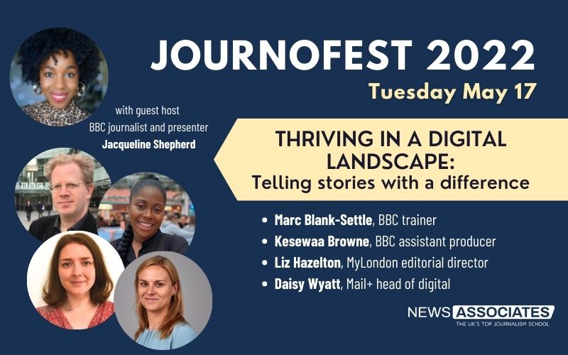 JournoFest thriving in a digital environment panel graphic with faces and descriptions of panellists