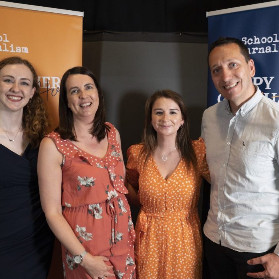 News Associates L-R editorial development coordinator Zoe Crowther, Manchester head of journalism Alice Gregory, editorial development manager Lucy Dyer, and journalism tutor Phil Wilkinson at The School of Journalism graduation ceremony 2022.