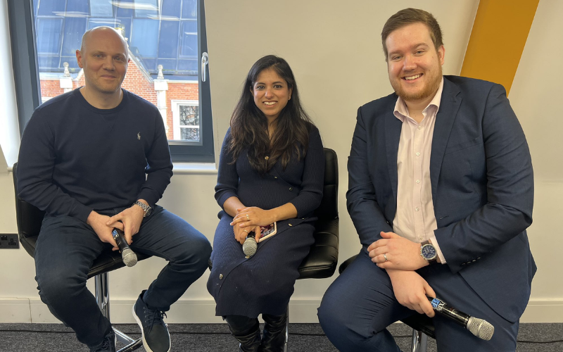 A photo of our JournoFest panellists. From left to right: Will Payne, Madhumita Murgia and Andrew Colley.