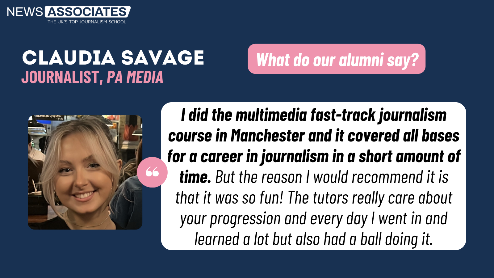 A testimonial from our trainee Claudia Savage.
