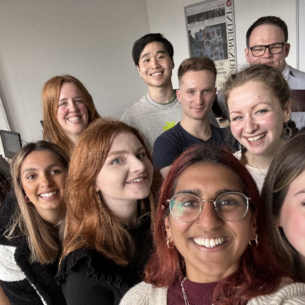 A group of News Associates Manchester trainees smiling for a selfie after covering the Manchester local elections. They are on one of our part-time journalism courses.