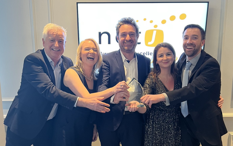 Our journalism tutors holding their NCTJ innovation of the year award.