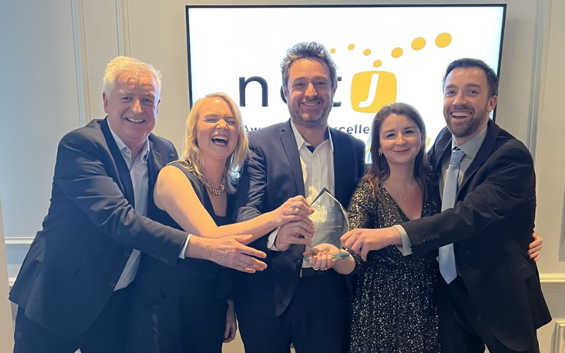 Our journalism tutors holding their NCTJ innovation of the year award. 