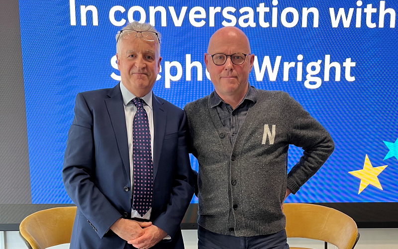 News Associates deputy managing editor Graham Dudman with Daily Mail associate editor Stephen Wright at JournoFest 2024. They are standing next to each other, smiling for the camera.