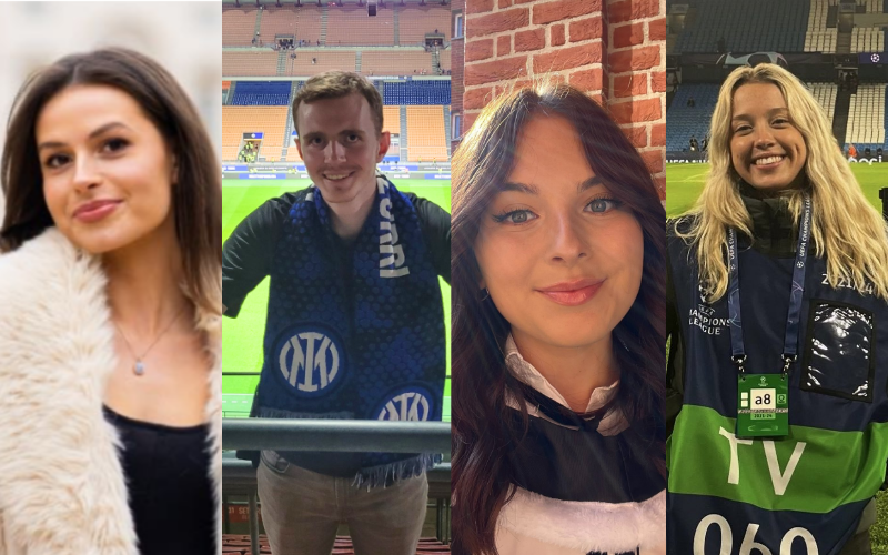 A collage of four News Associates graduates who won NCTJ Diploma in Journalism awards - Freya, Luke, Eve and Abbie.