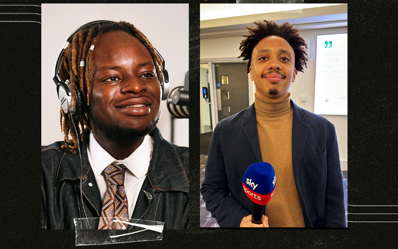 Graphic of How to be a Journalist host Plamedi Mbungu and guest Chris Reidy.
