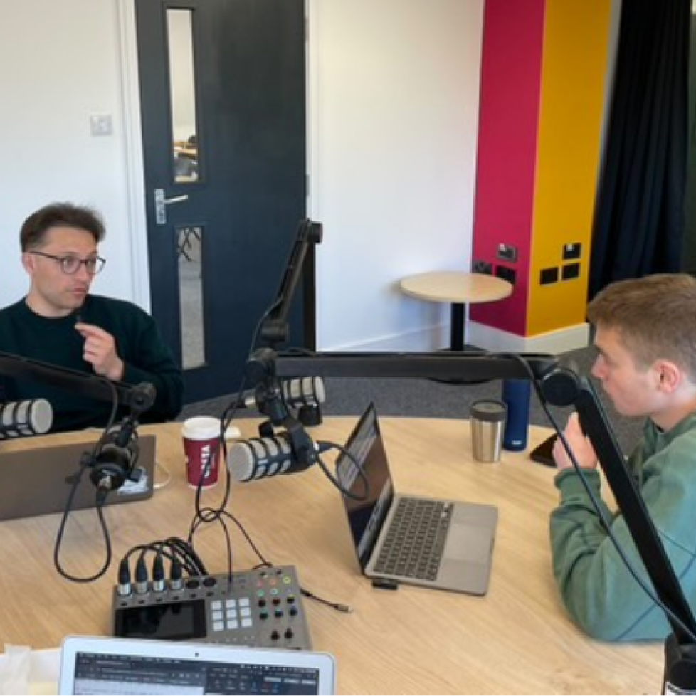 Our trainees launching their podcast in our studio.