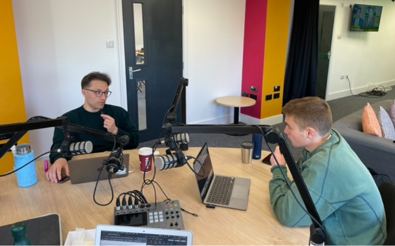 Our trainees launching their podcast in our studio.