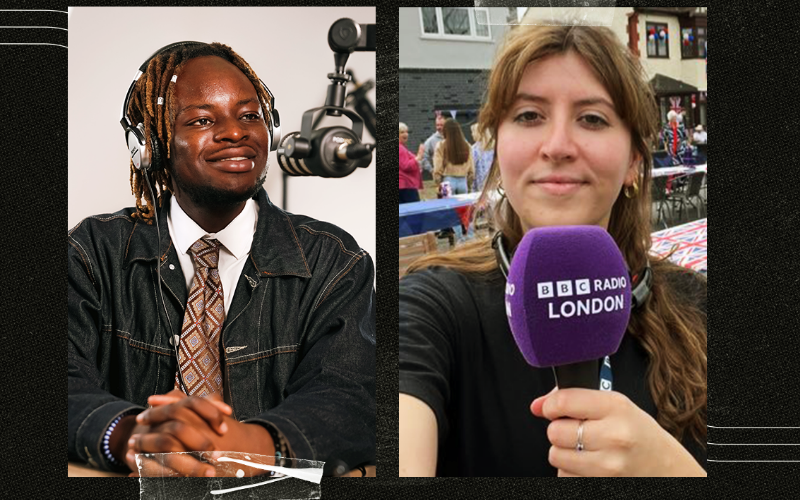 Graphic of How to be a Journalist host Plamedi Mbungu and guest Adriana Elgueta.