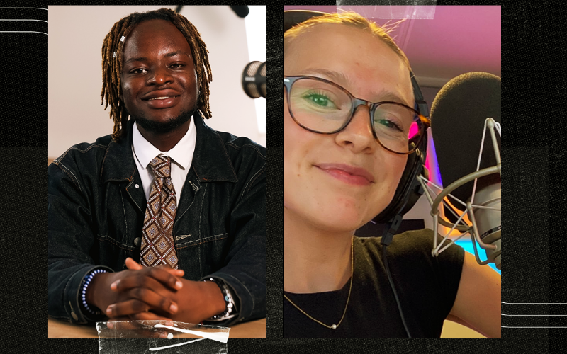 Graphic of How to be a Journalist host Plamedi Mbungu and guest Eleanor Shearwood.