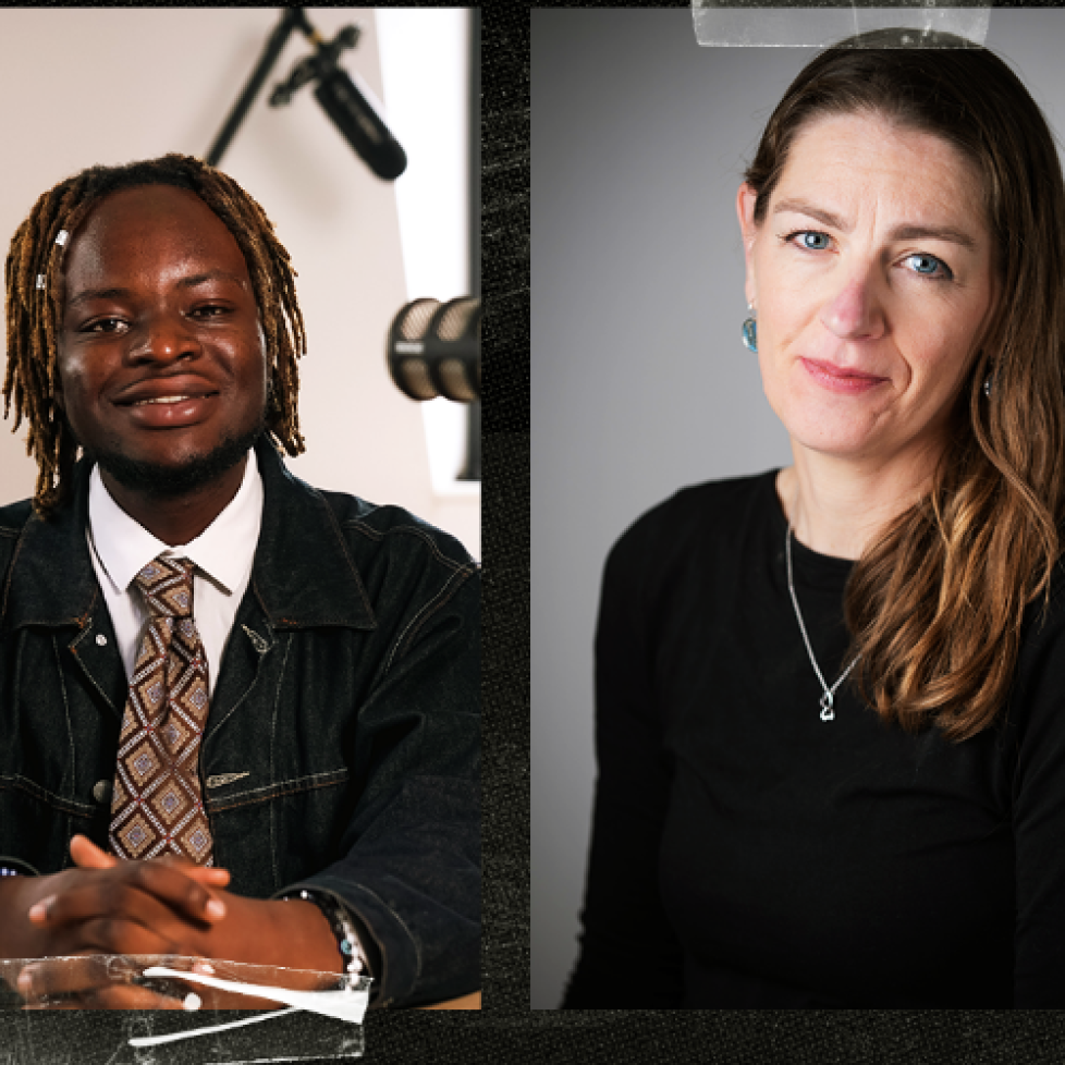 Graphic of How to be a Journalist host Plamedi Mbungu and guest Fiona O'Brien.