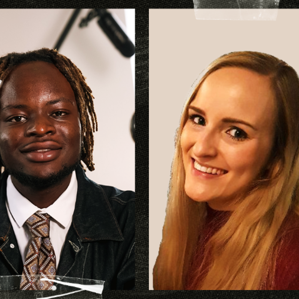 Graphic of How to be a Journalist host Plamedi Mbungu and guest news editor Sian Elvin.