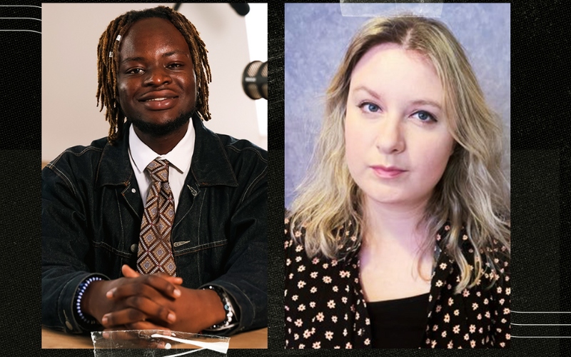 A graphic of 'How to be a journalist podcast' host Plamedi Mbungu and Health Service Journal senior correspondent Emily Townsend.