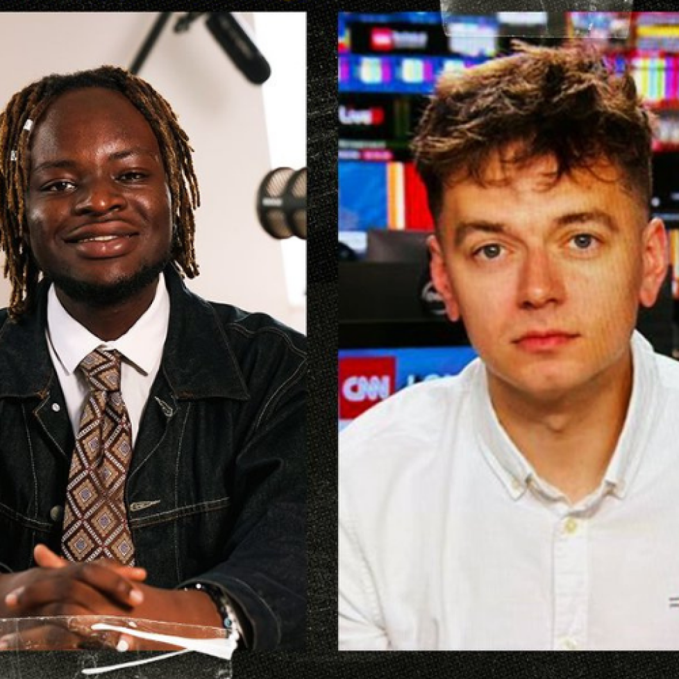 A graphic of 'How to be a journalist podcast' host Plamedi Mbungu and CNN enterprise writer Rob Picheta.