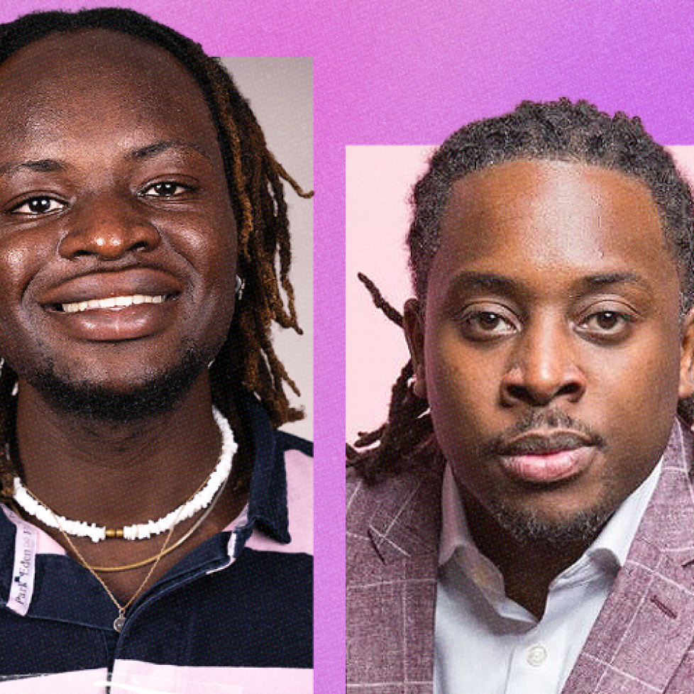 A graphic with a pink background of How to be a Journalist host Plamedi Mbungu and guest Jordan Jarrett-Bryan