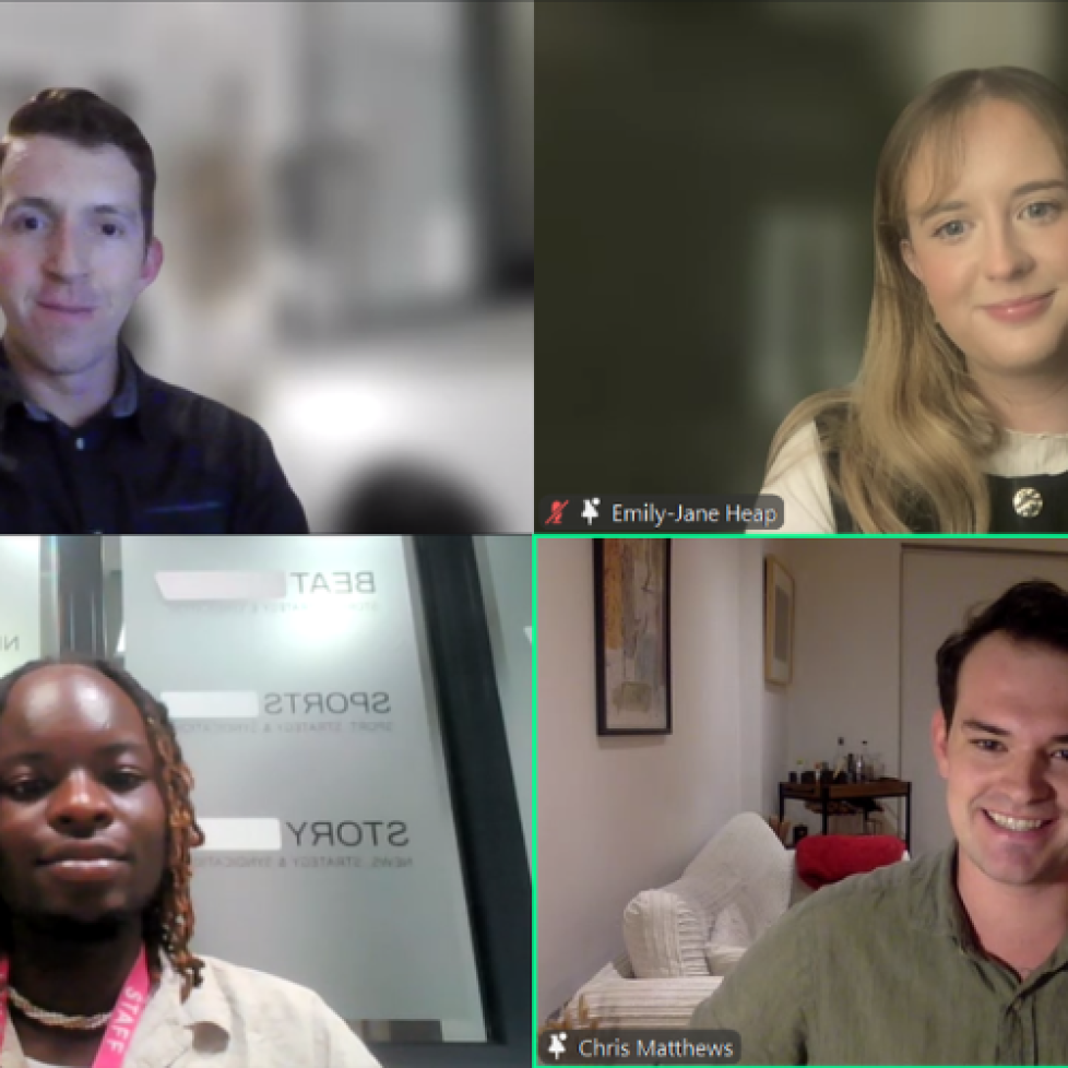 A screenshot from the Zoom data and investigations panel of Chris Mstthews, Emily-Jane Heap, Patrick Jack and host Plamedi Mbungu