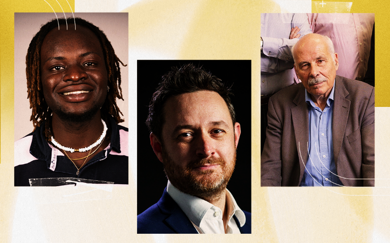 A graphic of headshots from How to be a Journalist host Plamedi and guests James Toney and Richard Parsons