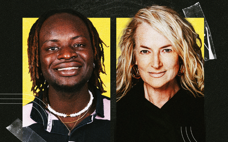 A graphic made from headshots of How to be a Journalist host Plamedi and guest Sam McAlister