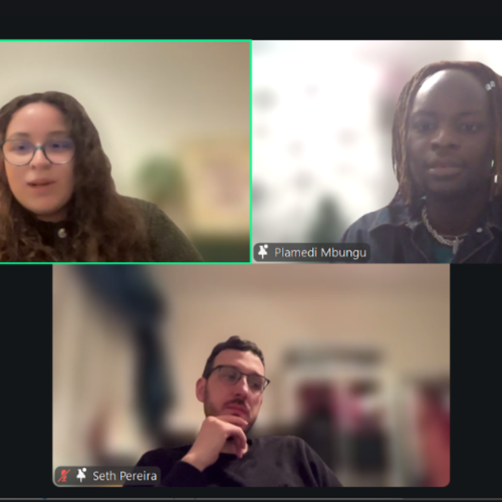 A screenshot of the Zoom recording of our music journalism panel with Seth Pereira, Hannah Lovejoy and host Plamedi Mbungu.